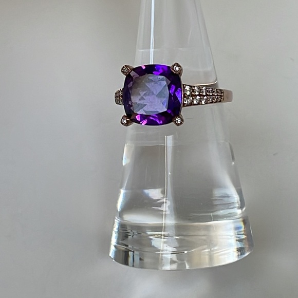 3 ct.Amethyst Cushion Cut Round Ring 6 1/2 - Picture 5 of 16